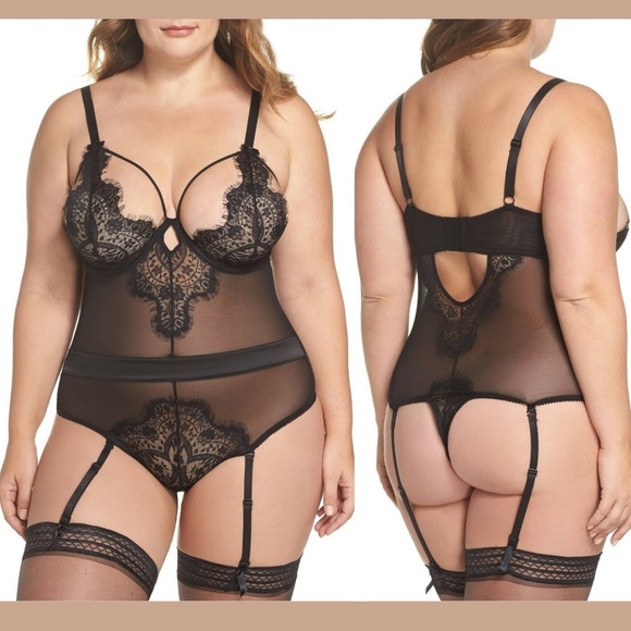 NEW Oh‎ La La Cheri Eyelash Curves Lace Teddy Bodysuit Black [Plus SZ 1X ] - Picture 1 of 8